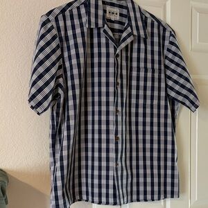 Men's Hawaiian Navy and White Checkered Button-Down Shirt